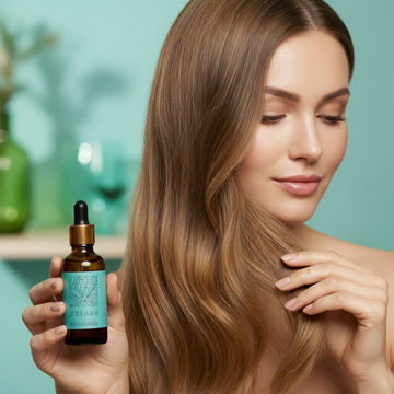 Model applying Ostara Bio-Arganöl to hair - new version